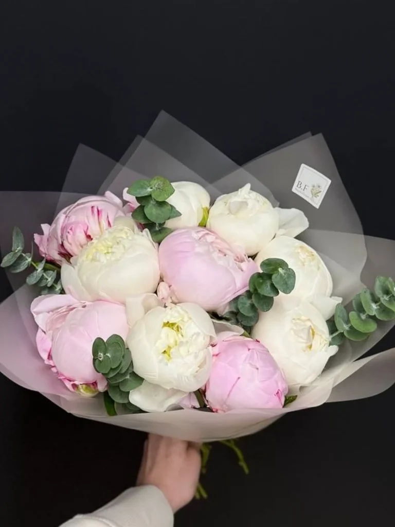 10 Peonies with Eucalyptus bouquet with peonies and eucalyptus by Boston Flowers, gallery detail view 2 for premium flower delivery in Boston