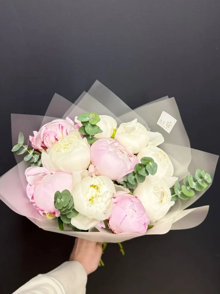10 Peonies with Eucalyptus bouquet with peonies and eucalyptus by Boston Flowers, gallery detail view 3 for premium flower delivery in Boston
