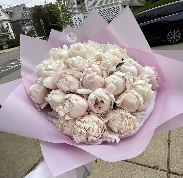 Seasonal peony arrangement by Boston Flowers for Boston delivery