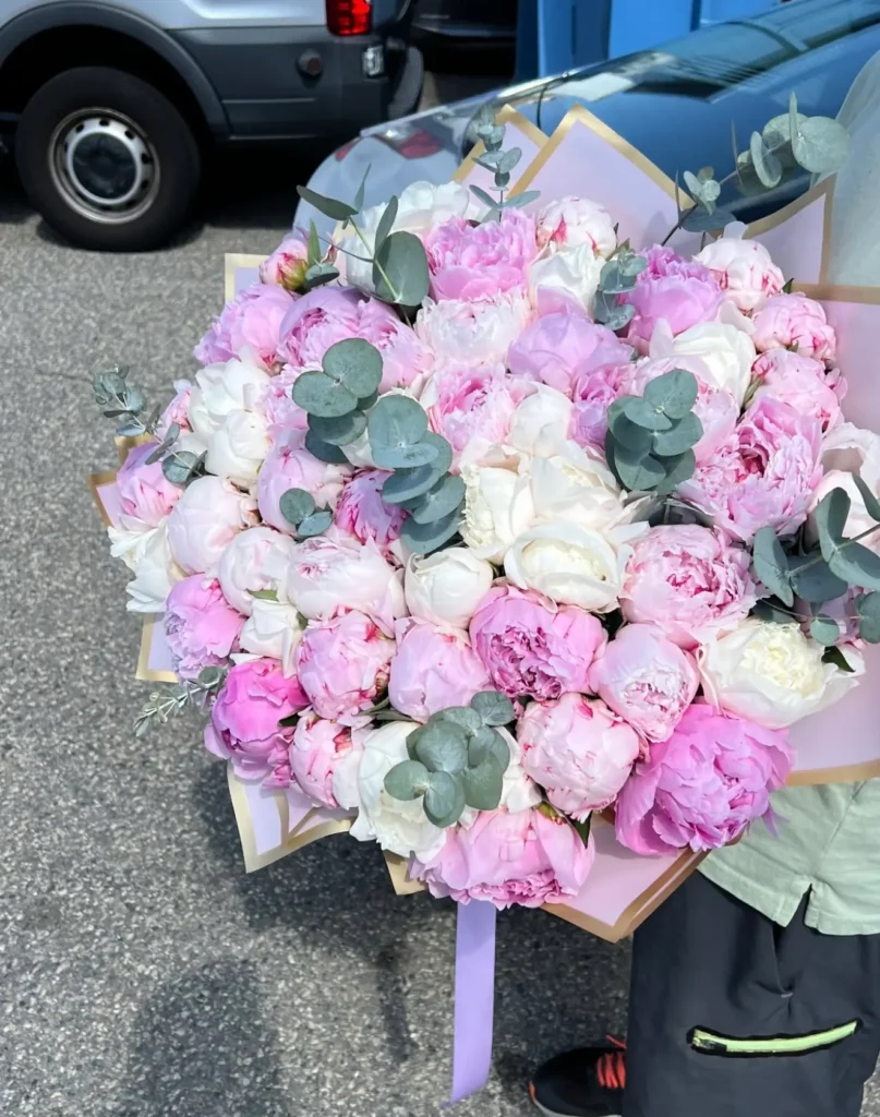 Seasonal peony arrangement by Boston Flowers for Boston delivery
