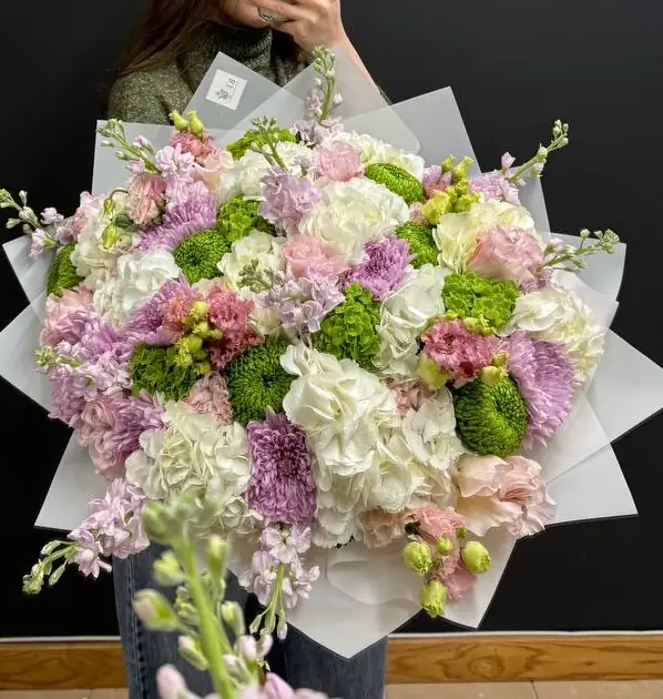 Luxury grand hydrangea and matthiola mixed bouquet arrangement by Boston Flowers for delivery in Boston