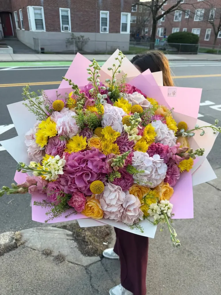 Luxury grand hydrangea and rose mixed bouquet arrangement by Boston Flowers for delivery in Boston