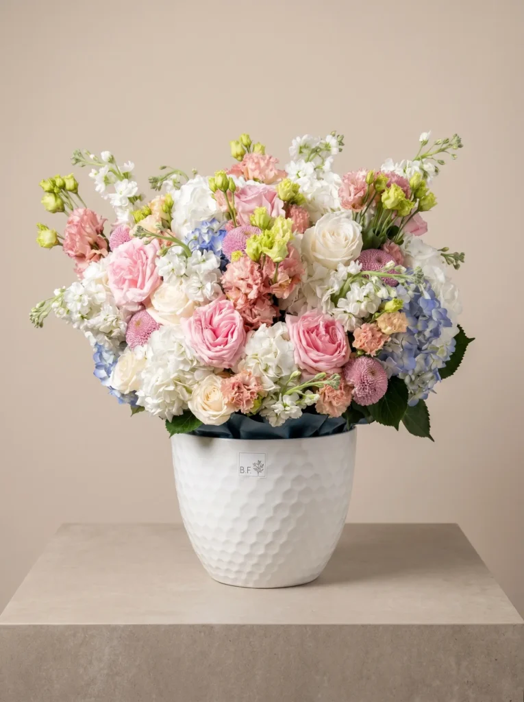 Luxury grand pastel mixed floral arrangement arrangement by Boston Flowers for delivery in Boston
