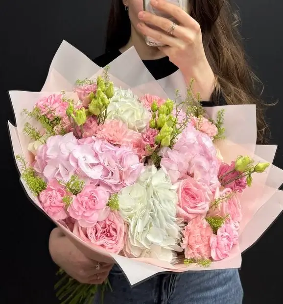 Luxury hydrangea and rose pastel bouquet arrangement by Boston Flowers for delivery in Boston