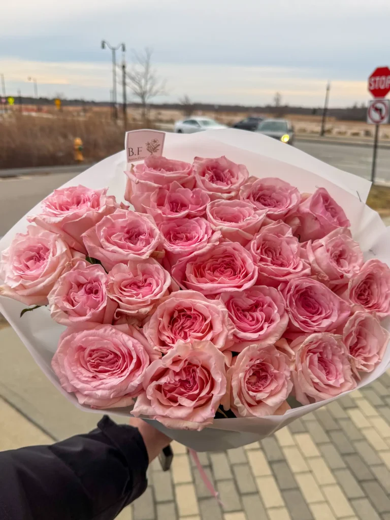 Luxury pink o’hara roses arranged by Boston Flowers for delivery in Boston