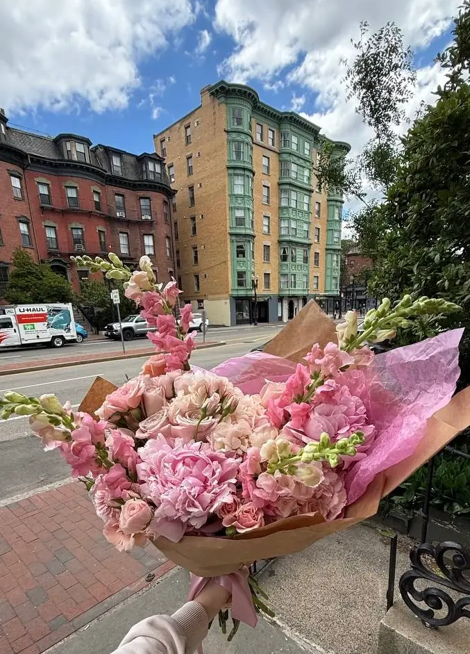 Luxury pink roses and peonies mixed bouquet arrangement by Boston Flowers for delivery in Boston