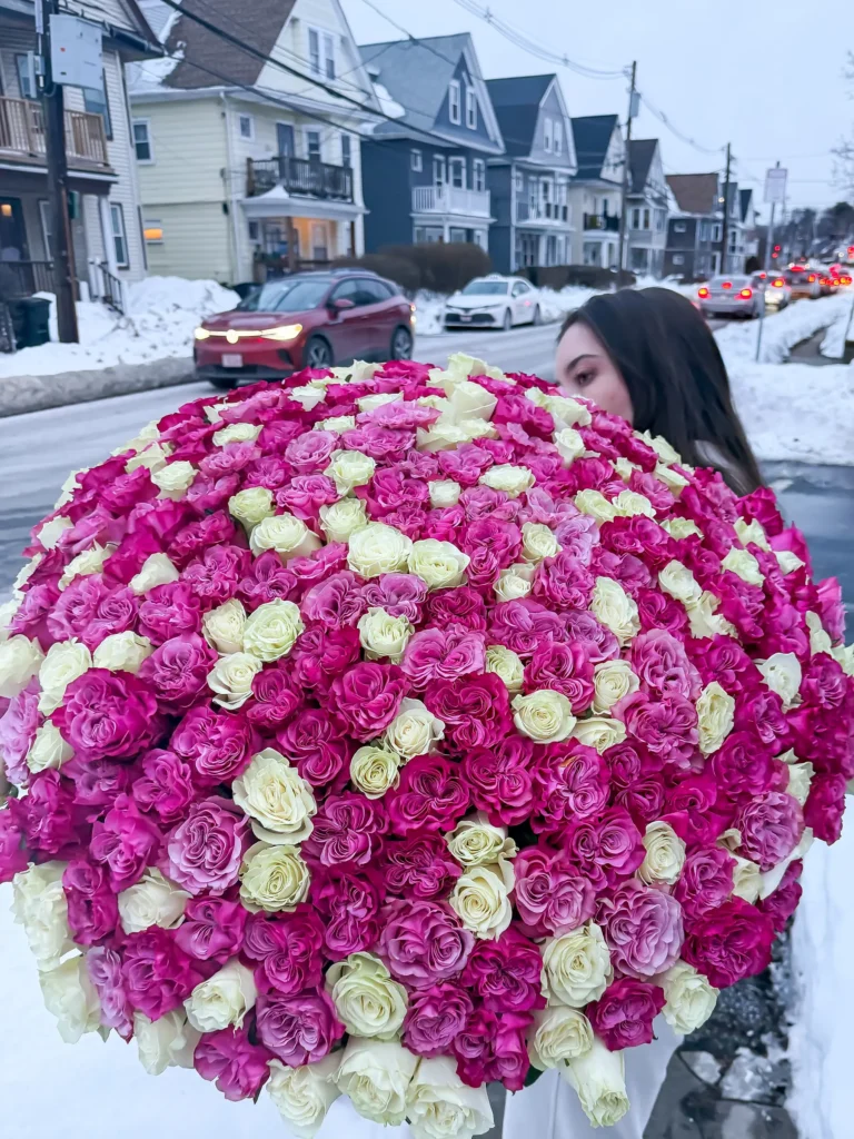 Luxury pink & white ecuadorian roses arranged by Boston Flowers for Boston delivery