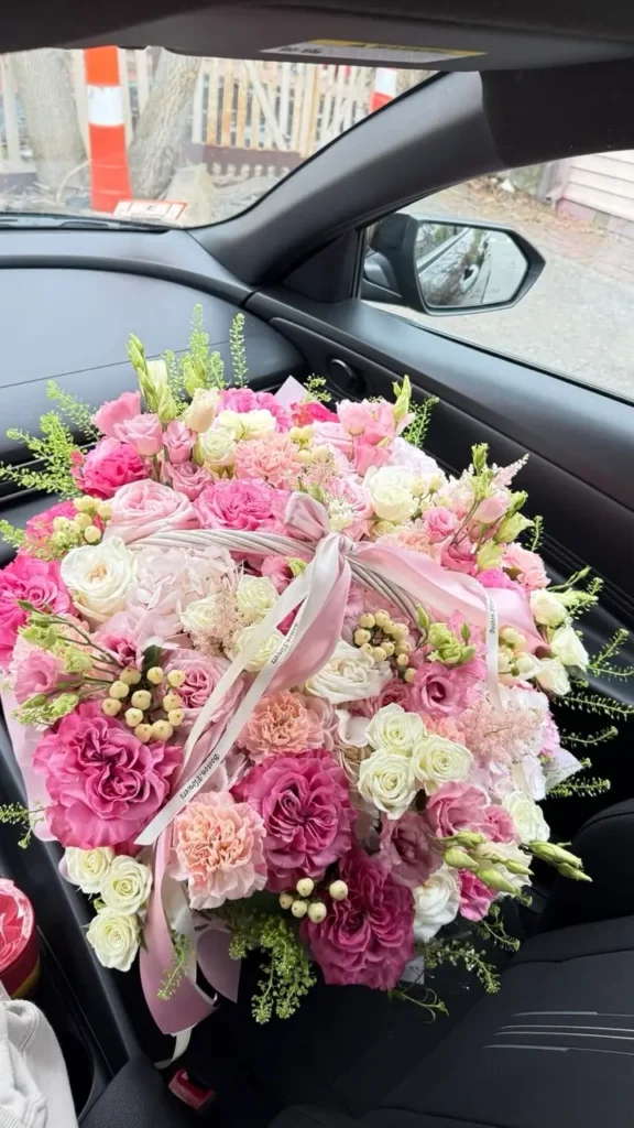Luxury premium mixed floral basket arrangement by Boston Flowers for delivery in Boston