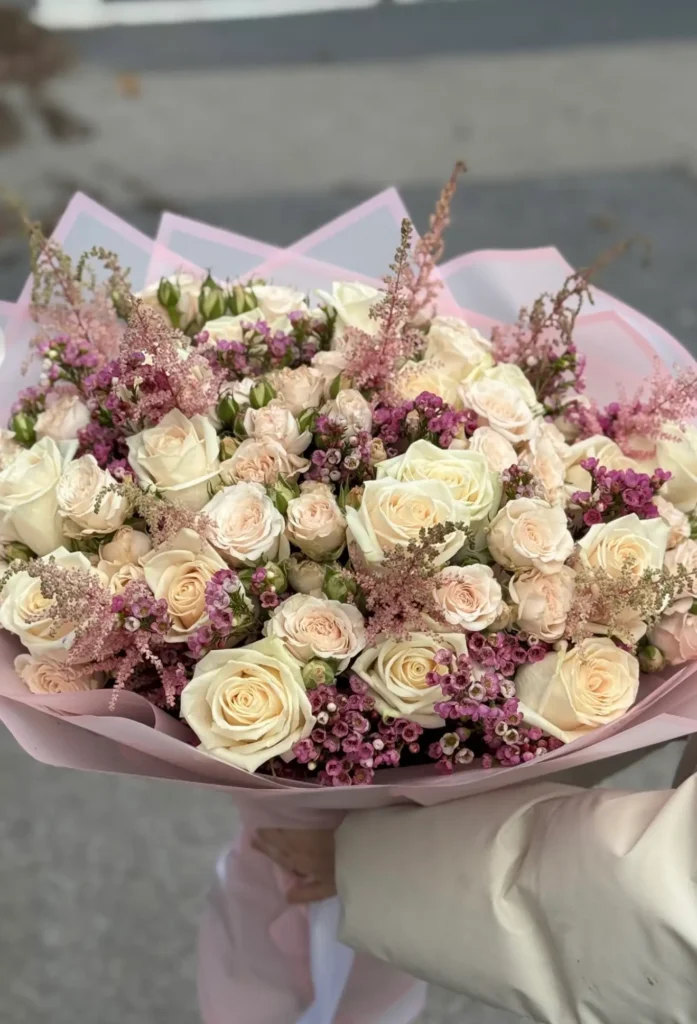 Luxury rose and astilbe mixed bouquet arrangement by Boston Flowers for delivery in Boston