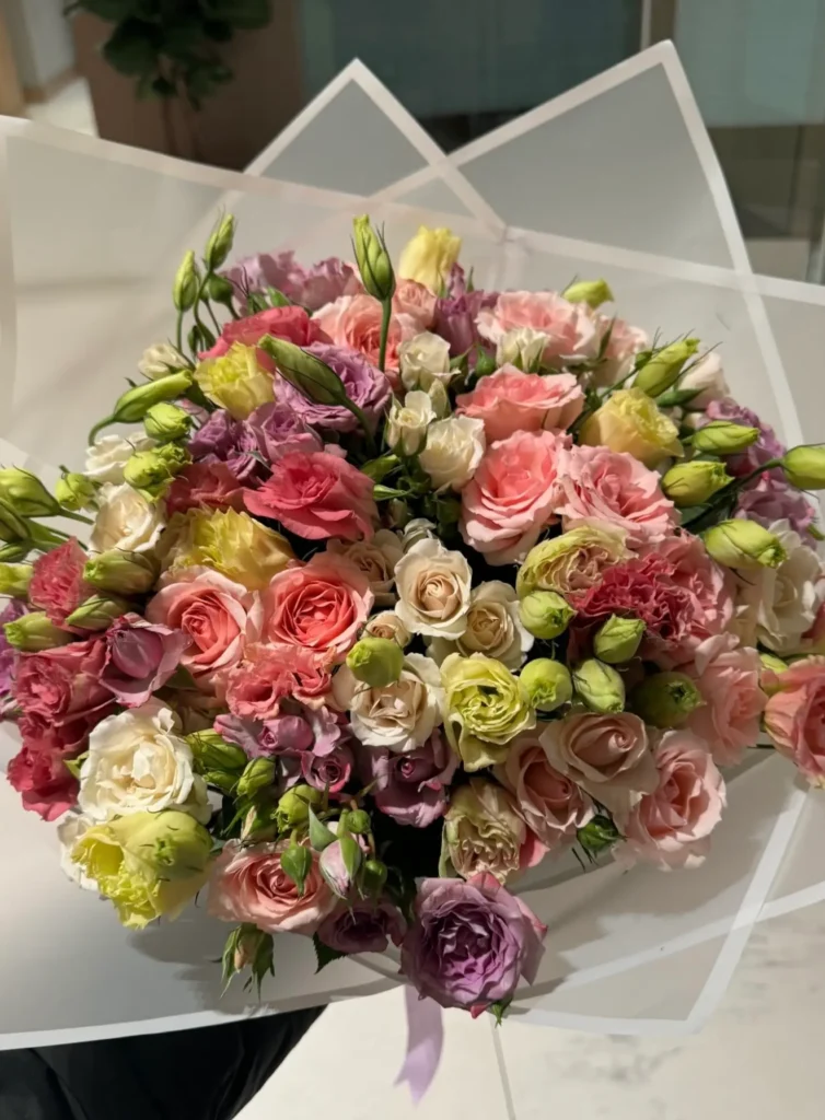 Luxury rose and eustoma mixed bouquet arrangement by Boston Flowers for delivery in Boston
