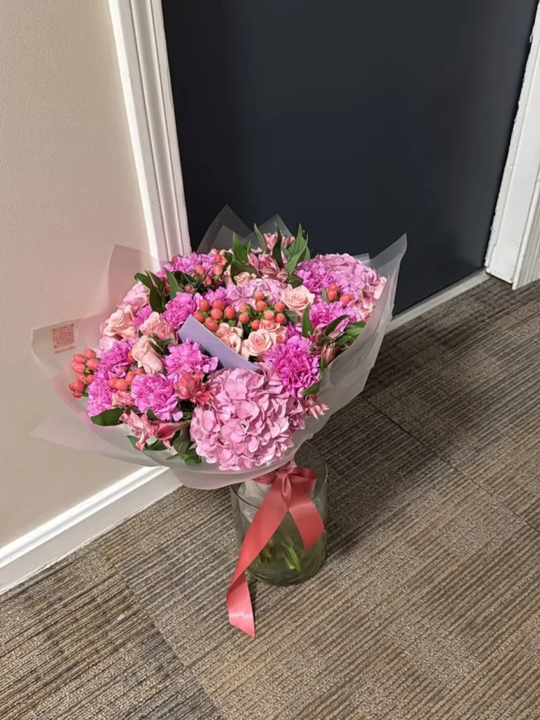 Back Bay Berry Terrace Mix Hydrangeas, Roses, Mixed Flowers bouquet in Blush, Pink & Pastel and Purple, Lavender & Violet for premium flower delivery in Boston