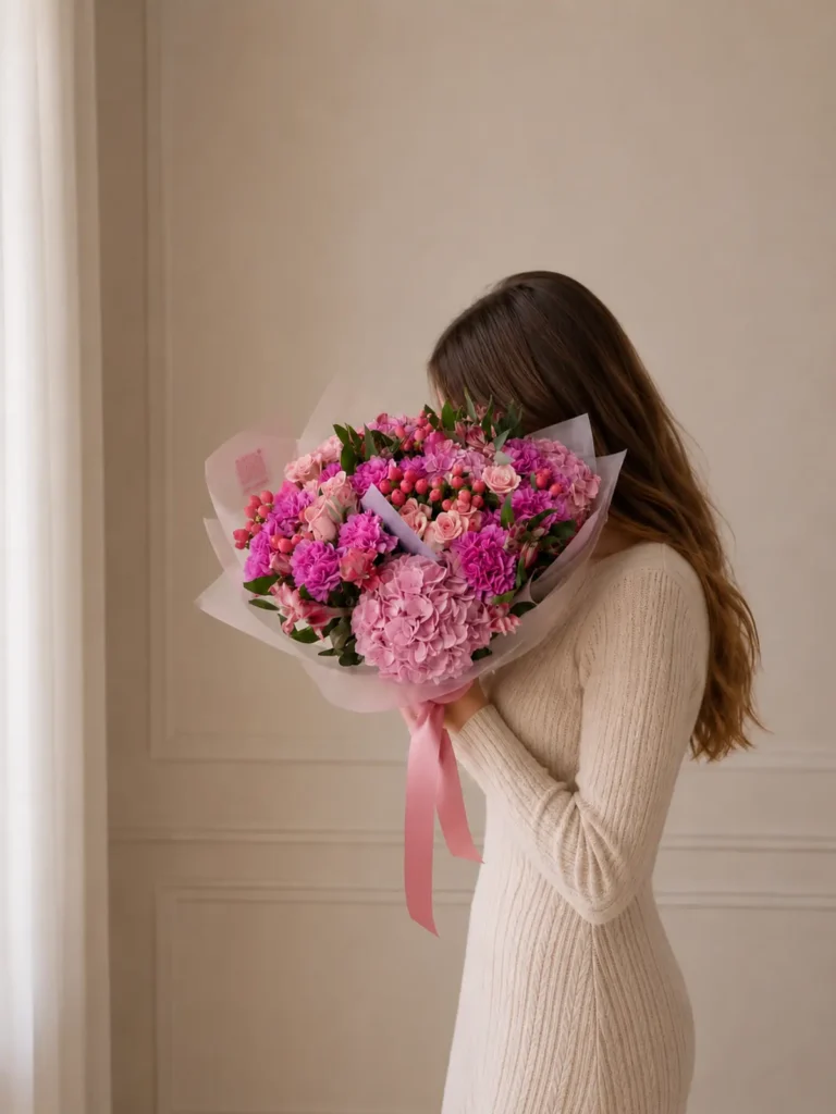 Back Bay Berry Terrace Mix Hydrangeas, Roses, Mixed Flowers bouquet in Blush, Pink & Pastel and Purple, Lavender & Violet for premium flower delivery in Boston