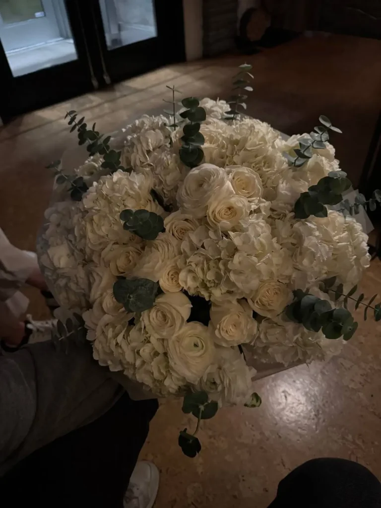 Beacon Hill Imperial White Grand Mix Roses, Hydrangeas, Mixed Flowers bouquet in White, Cream & Ivory for premium flower delivery in Boston