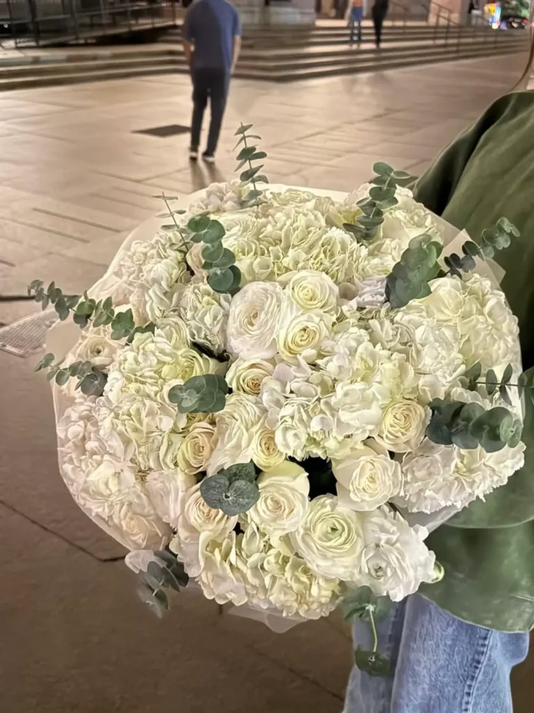 Beacon Hill Imperial White Grand Mix Roses, Hydrangeas, Mixed Flowers bouquet in White, Cream & Ivory for premium flower delivery in Boston