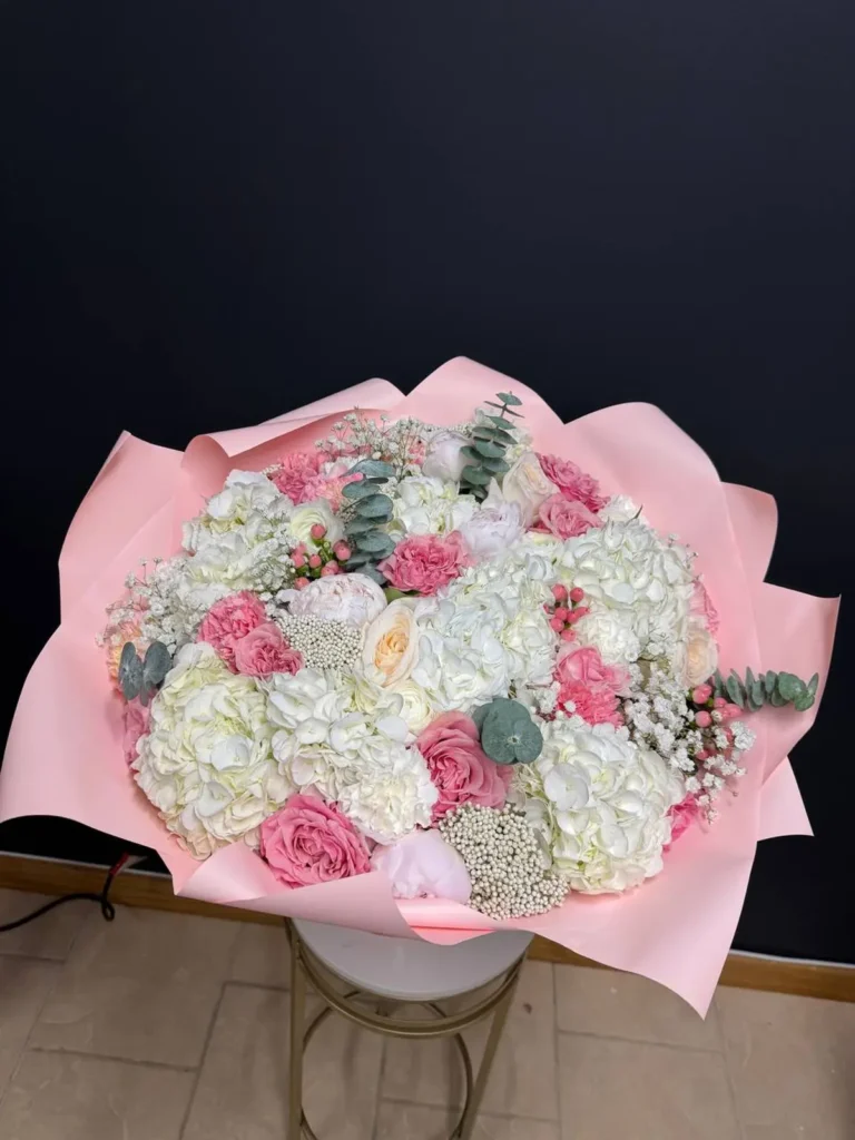 Beacon Hill Romance Roses, Hydrangeas, Mixed Flowers bouquet in White, Cream & Ivory and Blush, Pink & Pastel for premium flower delivery in Boston