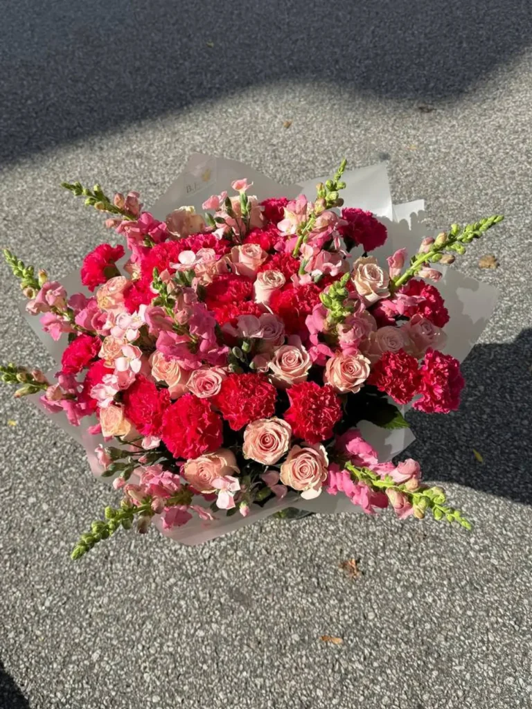 Cambridge Crimson Passion Mix Roses, Mixed Flowers bouquet in White, Cream & Ivory and Blush, Pink & Pastel for premium flower delivery in Boston
