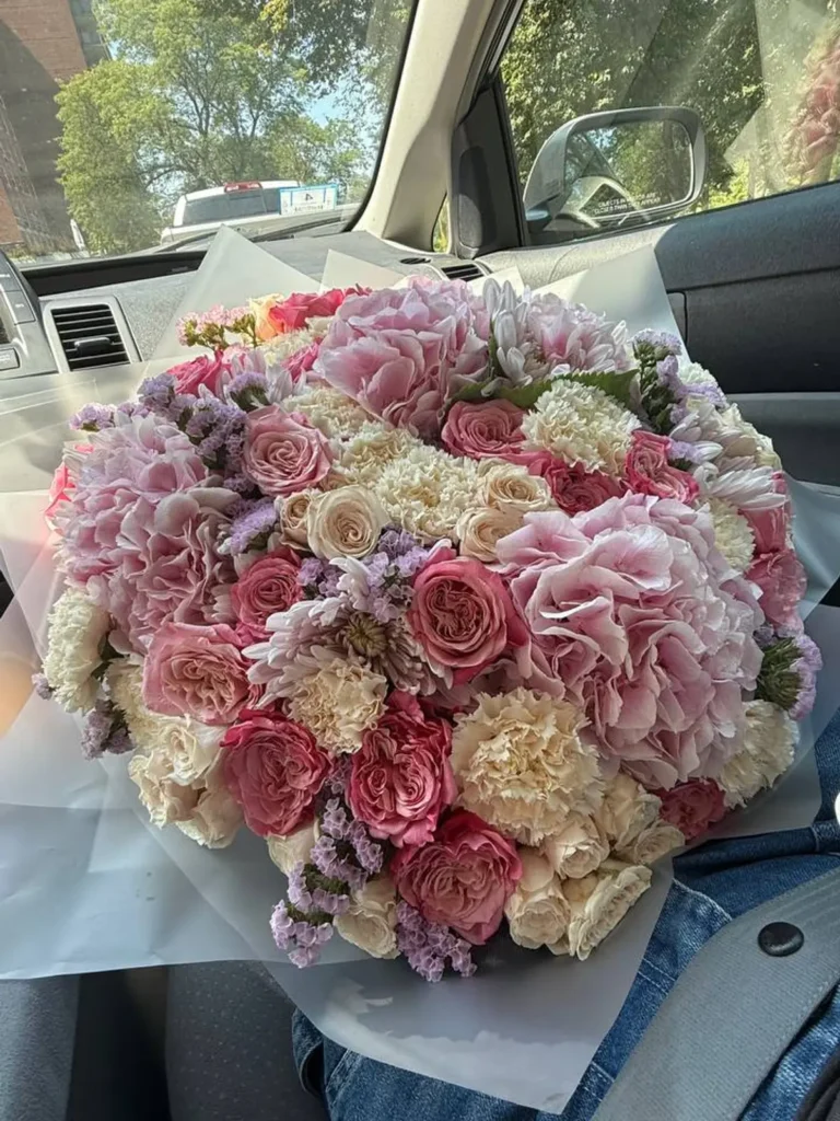 Cape Cod Panorama Grand Mix Roses, Garden Roses, Hydrangeas bouquet in White, Cream & Ivory and Blush, Pink & Pastel for premium flower delivery in Boston