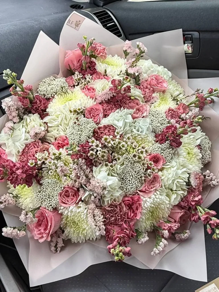 Connecticut Valley Meadow Roses, Hydrangeas, Matthiola & Delphinium bouquet in White, Cream & Ivory and Blush, Pink & Pastel for premium flower delivery in Boston