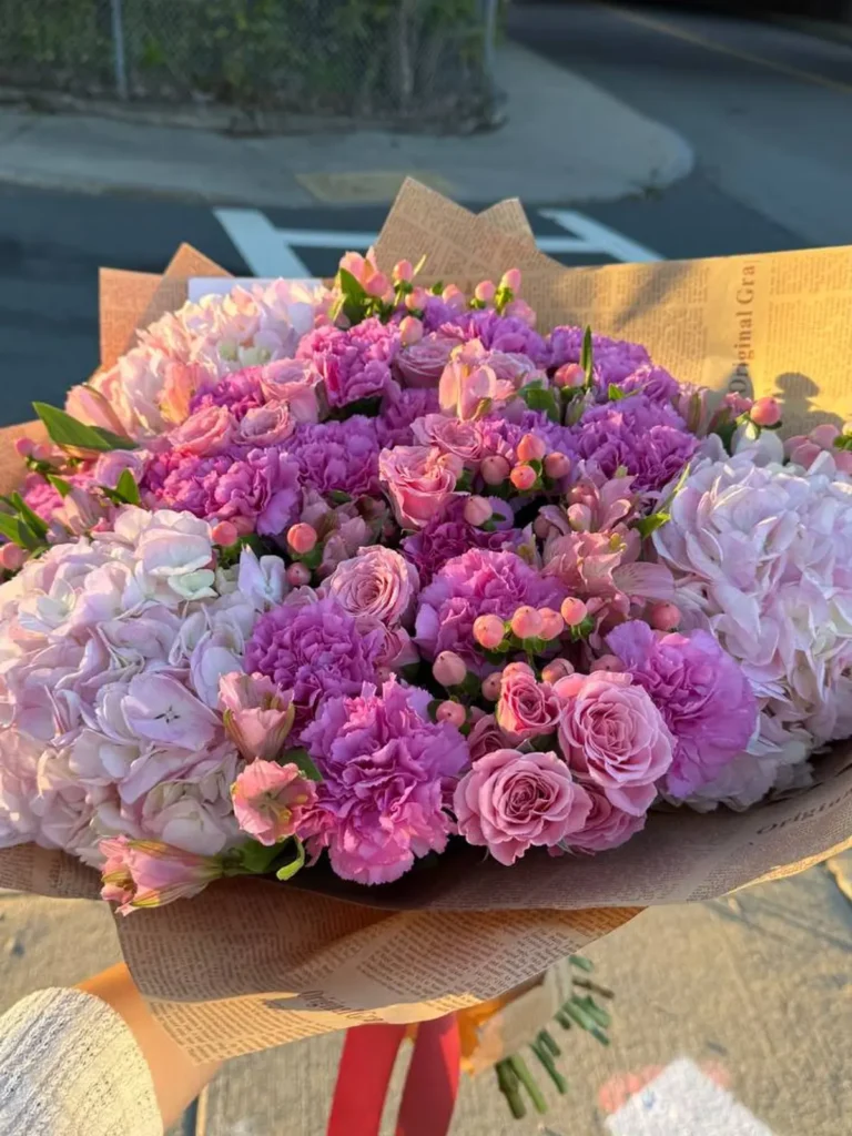 Harvard Square Vintage Mix Hydrangeas, Roses, Mixed Flowers bouquet in Blush, Pink & Pastel and Purple, Lavender & Violet for premium flower delivery in Boston