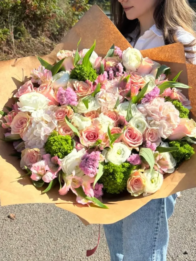 Litchfield Hills Pasture Mix Roses, Hydrangeas, Ranunculus & Anemones bouquet in White, Cream & Ivory and Blush, Pink & Pastel for premium flower delivery in Boston