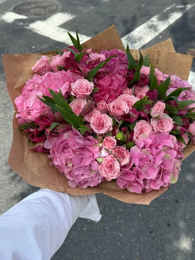 Martha’s Vineyard Berry Estate Mix Hydrangeas, Roses, Mixed Flowers bouquet in Blush, Pink & Pastel and Purple, Lavender & Violet for premium flower delivery in Boston