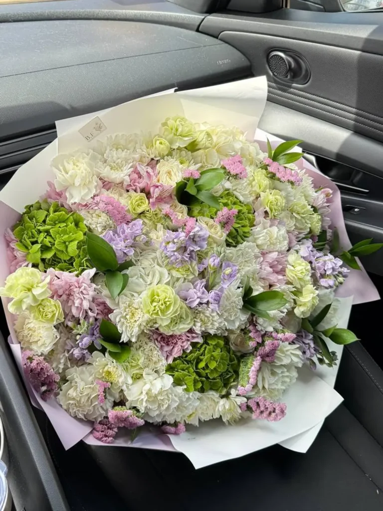Martha’s Vineyard Garden Bouquet Hydrangeas, Chrysanthemums, Garden Roses bouquet in White, Cream & Ivory and Blush, Pink & Pastel for premium flower delivery in Boston