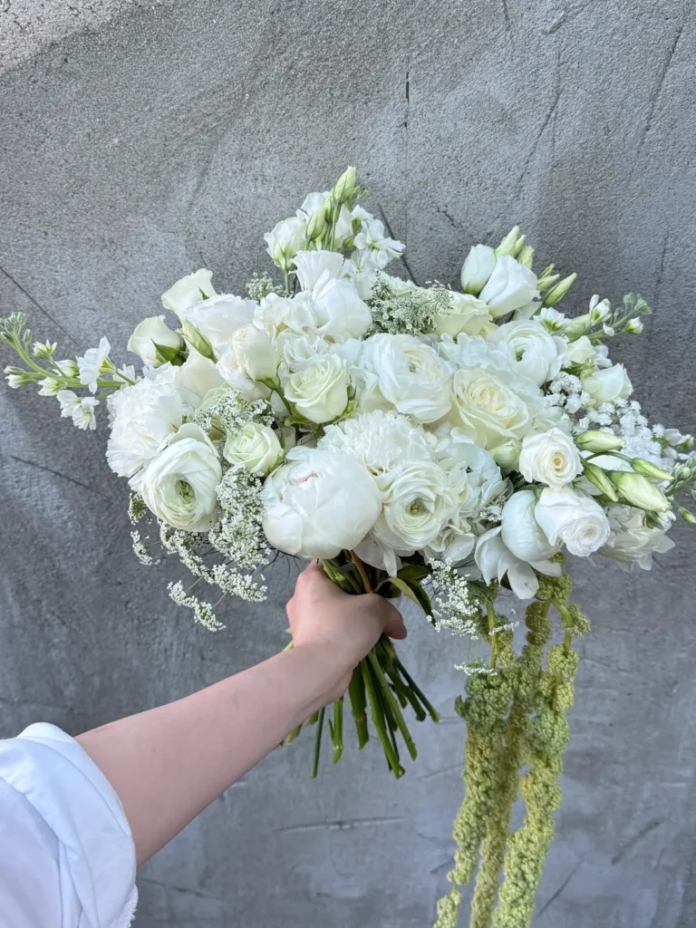 Newport Heritage Bridal Bouquet Roses, Peonies, Ranunculus & Anemones bouquet in White, Cream & Ivory for premium flower delivery in Boston