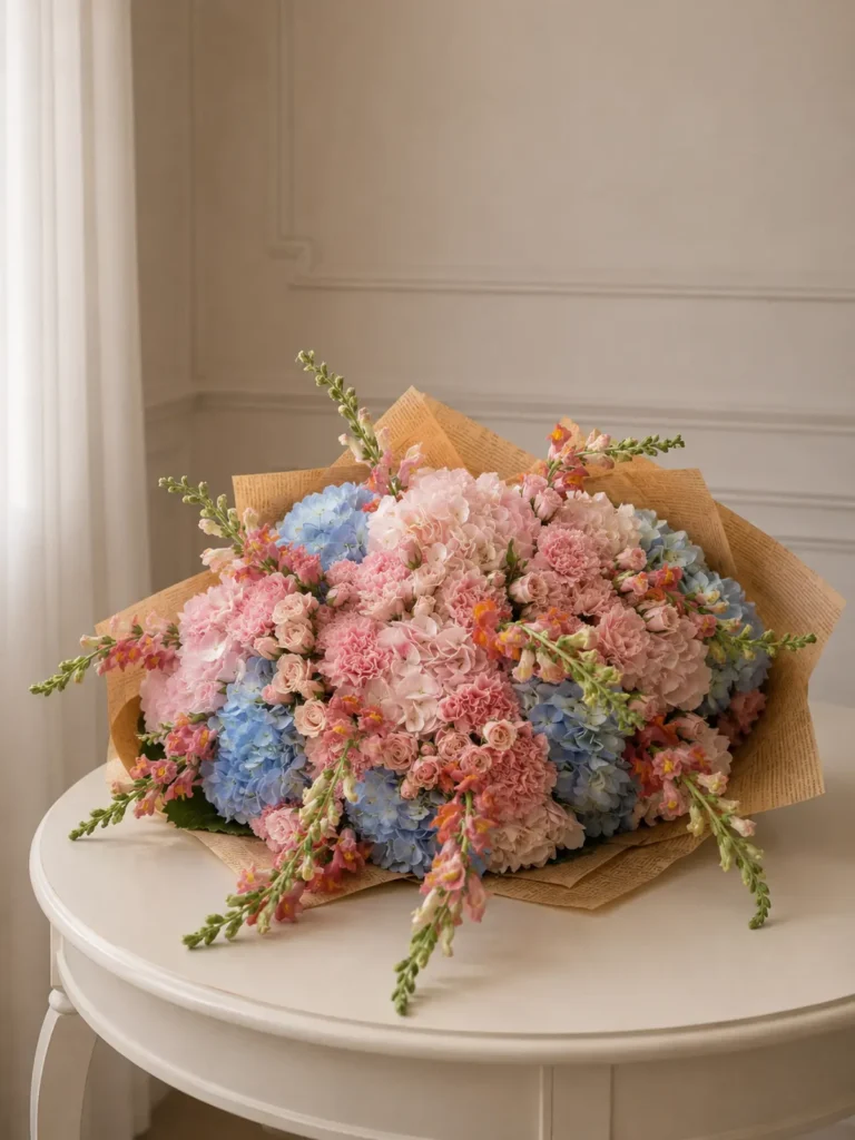 Provincetown Shoreline Pastel Grand Mix Hydrangeas, Roses, Mixed Flowers bouquet in Blush, Pink & Pastel and Peach & Coral for premium flower delivery in Boston