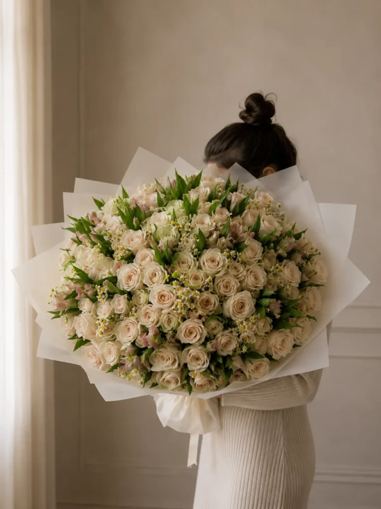Rhode Island Ocean Drive Roses, Garden Roses, Mixed Flowers bouquet in White, Cream & Ivory and Blush, Pink & Pastel for premium flower delivery in Boston