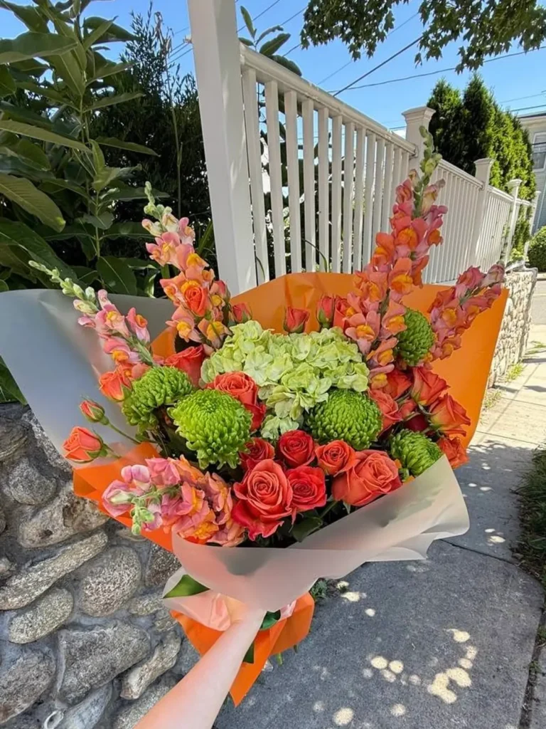 Vermont Indian Summer Roses, Hydrangeas, Mixed Flowers bouquet in Yellow & Orange / Vibrant for premium flower delivery in Boston