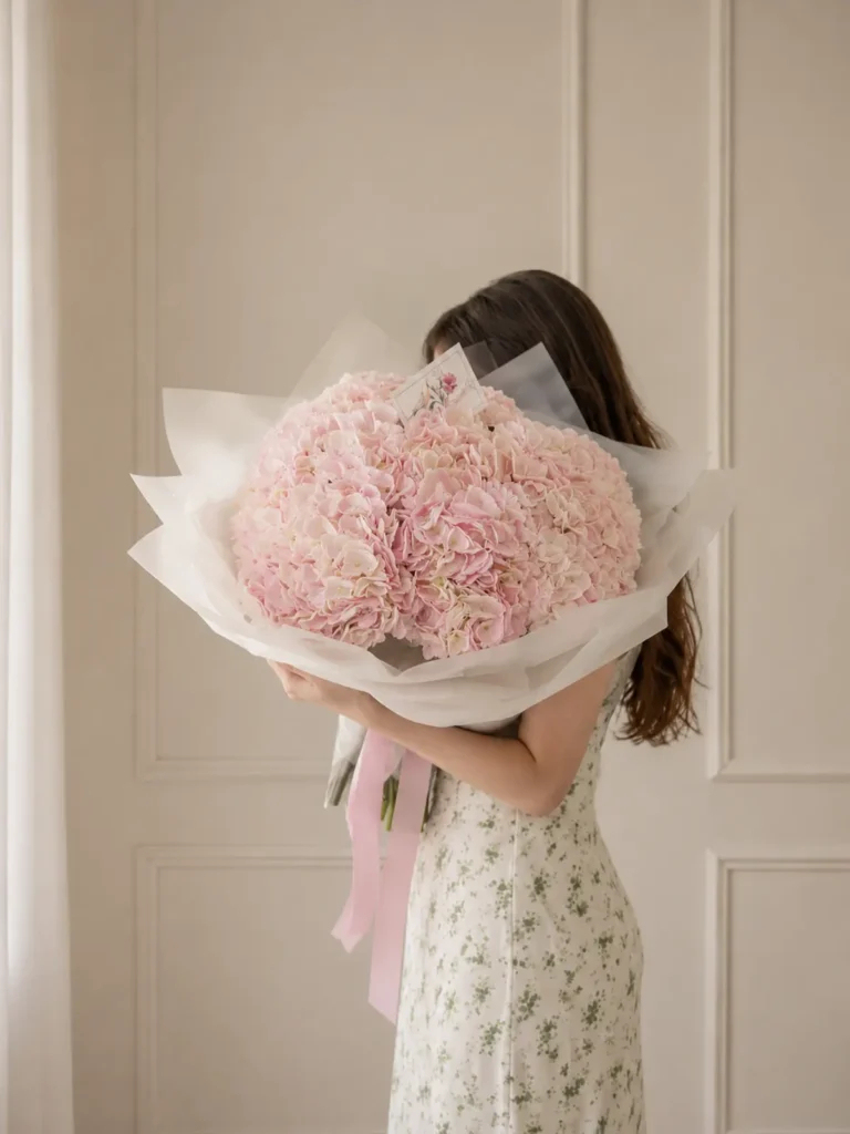 Wellesley Blossom Monobouquet Hydrangeas bouquet in Blush, Pink & Pastel for premium flower delivery in Boston