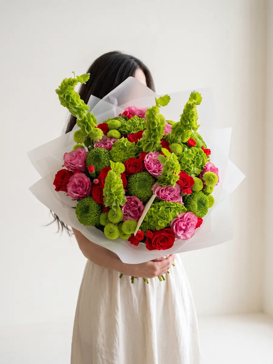 Allston Indie Beat Garden Roses, Hydrangeas, Mixed Flowers bouquet in Red & Crimson and Blue & Palette Mix for premium flower delivery in Boston