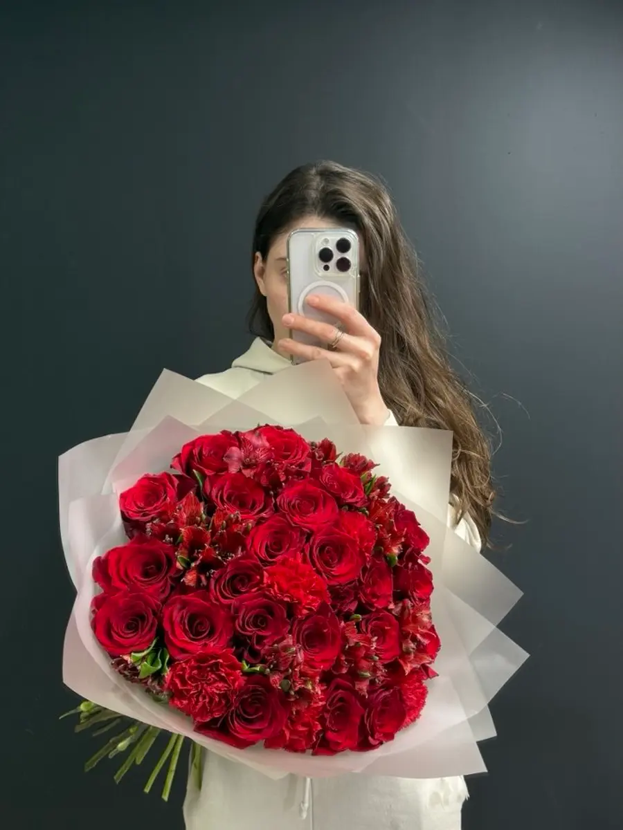 Back Bay Crimson Symphony Roses, Mixed Flowers bouquet in Red & Crimson for premium flower delivery in Boston