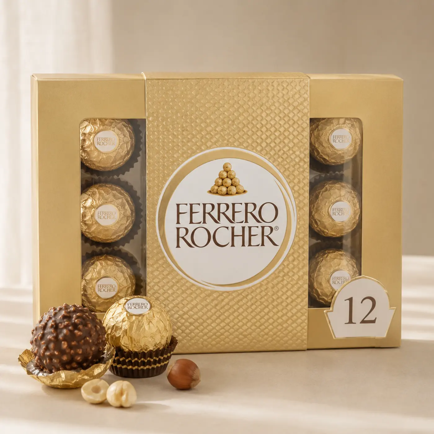 Ferrero Rocher 12-piece gourmet hazelnut chocolate gift box add-on for Boston flower delivery