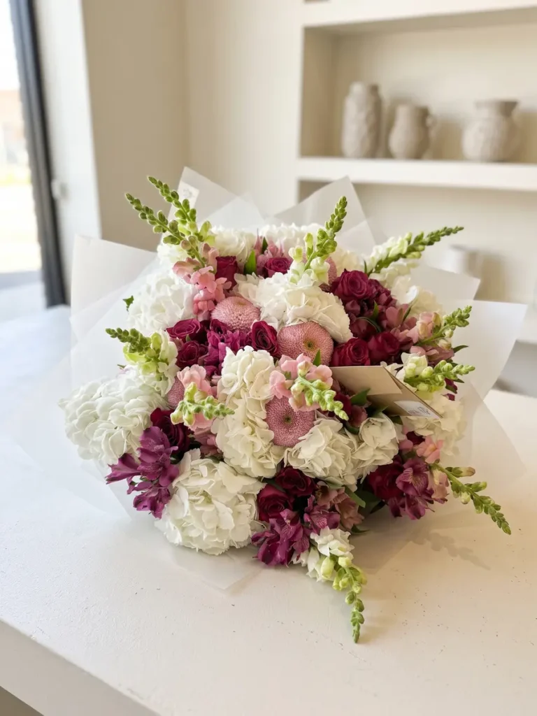 Lexington Heritage Garden Roses, Hydrangeas, Mixed Flowers bouquet in White, Cream & Ivory and Blush, Pink & Pastel and Burgundy & Plum for premium flower delivery in Boston
