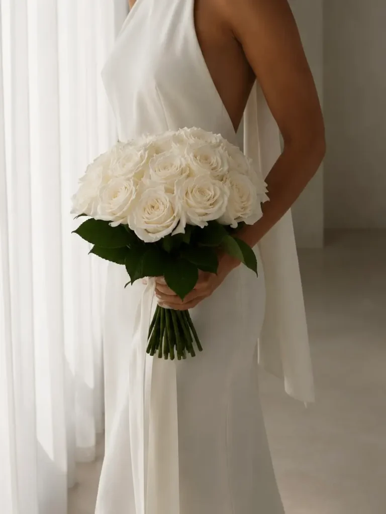 Martha's Vineyard Bridal Classic Roses bouquet in White, Cream & Ivory for premium flower delivery in Boston