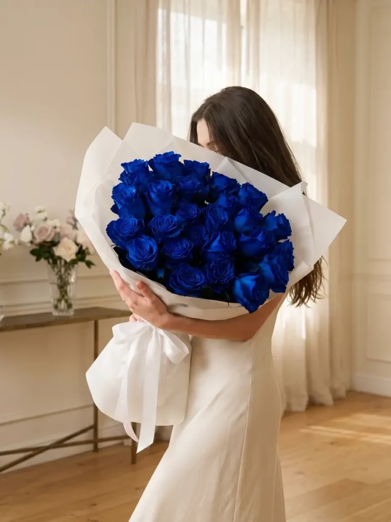 Mystic Nocturne Roses bouquet in Blue & Palette Mix for premium flower delivery in Boston