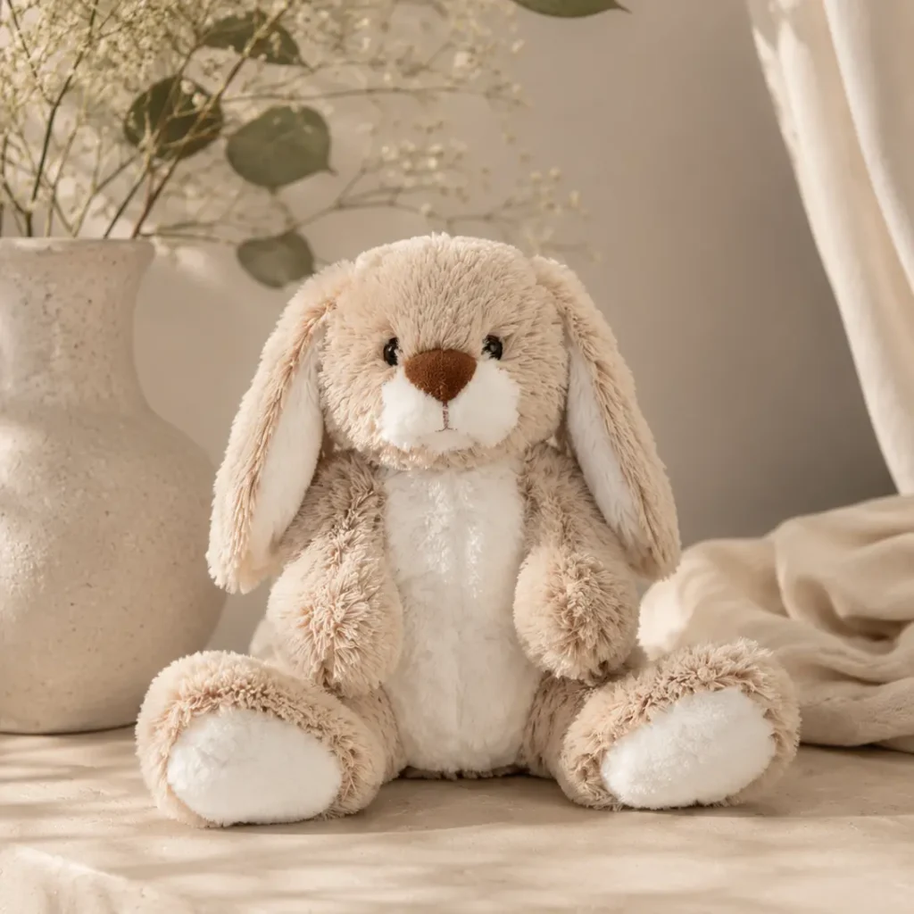 Beige 9-inch plush bunny with floppy ears, gift add-on for Boston flower delivery